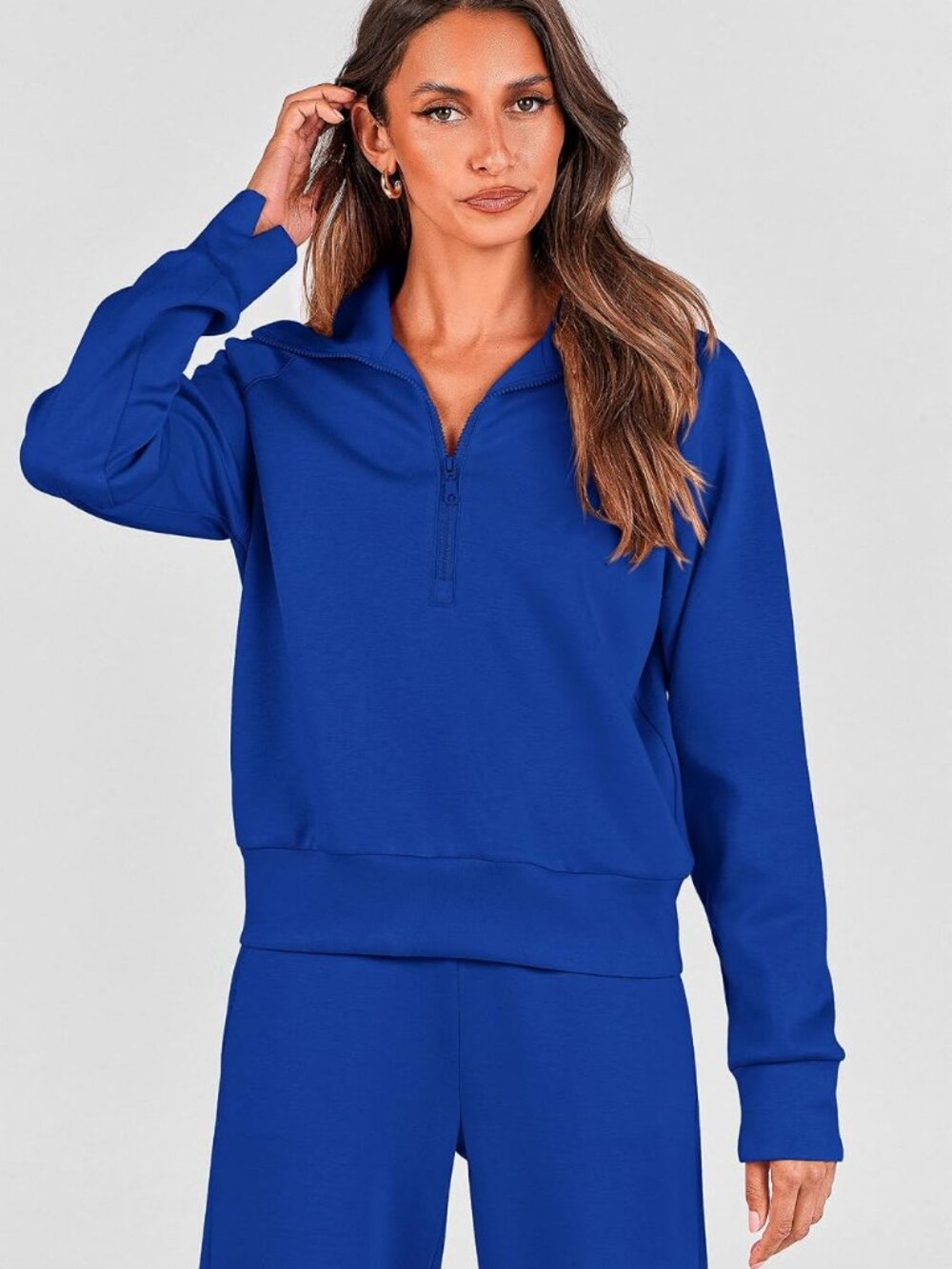 PRETTYGARDEN Half Zip 2 Piece Lounge Set Royal Blue XL - Picture 7 of 8
